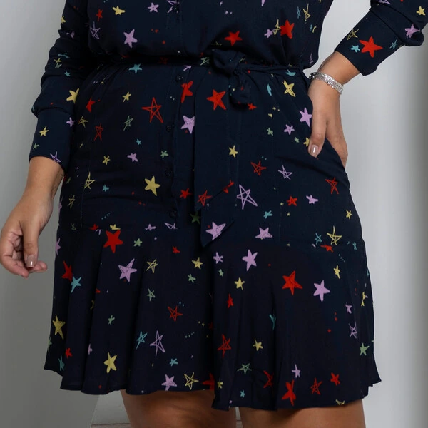 Vestido Plus Size Manga Longa Star