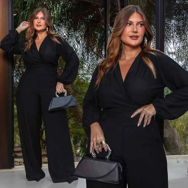 Conjunto Plus Size Calça Pantalona e Blusa Transpassada
