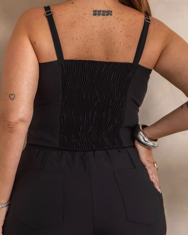 Conjunto Plus Size Calça Pantalona e Cropped Assimetrico Fivela