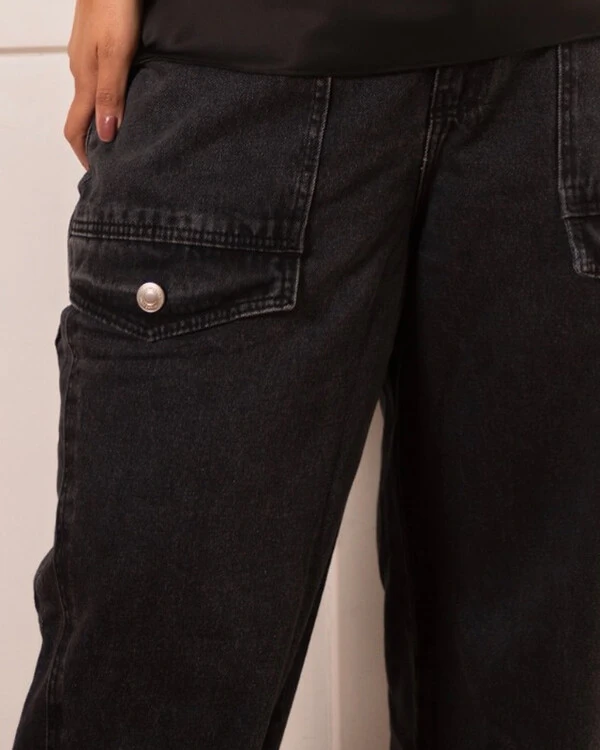 Calça Plus Size Jeans Wide Leg Bolsos | Divas Voga