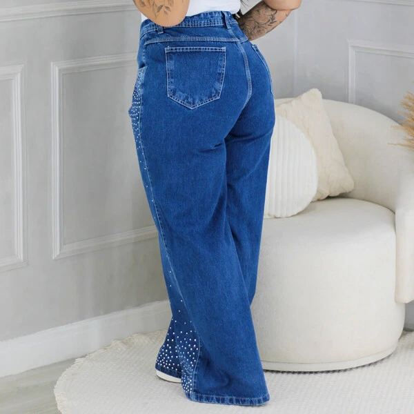 Calça WideLeg Jeans Plus Size Brilhos