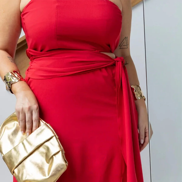 Vestido Plus Size Ombro Só Manga Fivela