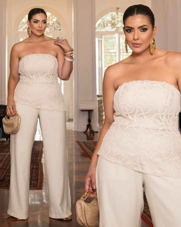 Conjunto Tomara que Caia e Pantalona Plus Size