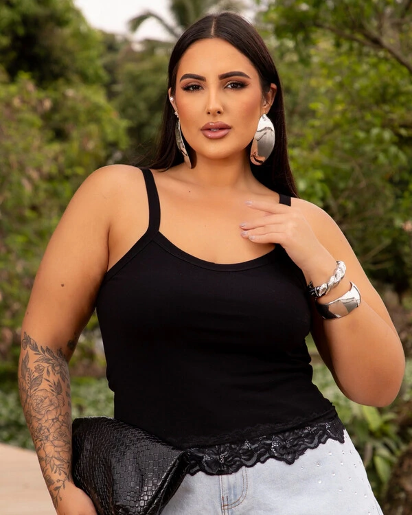 Blusa Plus Size Alcinha com Renda Tellos