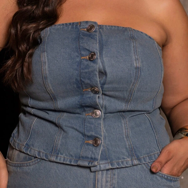 Corpete Tomara que Caia Jeans Botões