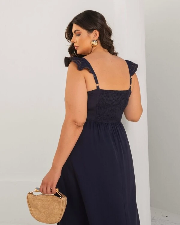 Vestido Midi Plus Size Pespontado