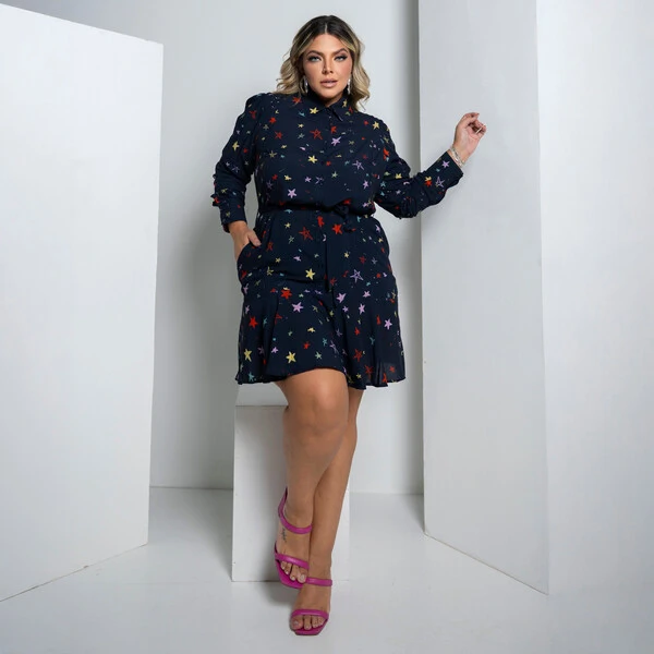 Vestido Plus Size Manga Longa Star