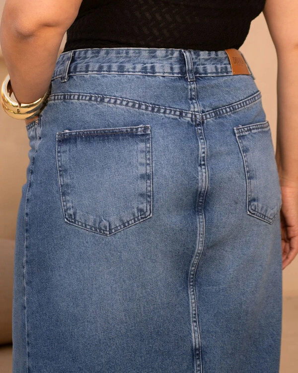 Saia Midi Plus Size Jeans