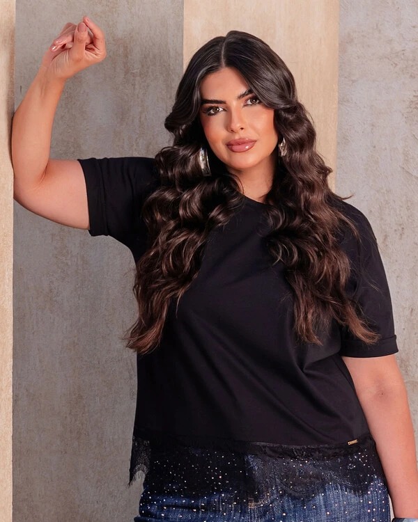 Tshirt Plus Size Renda Chantilly