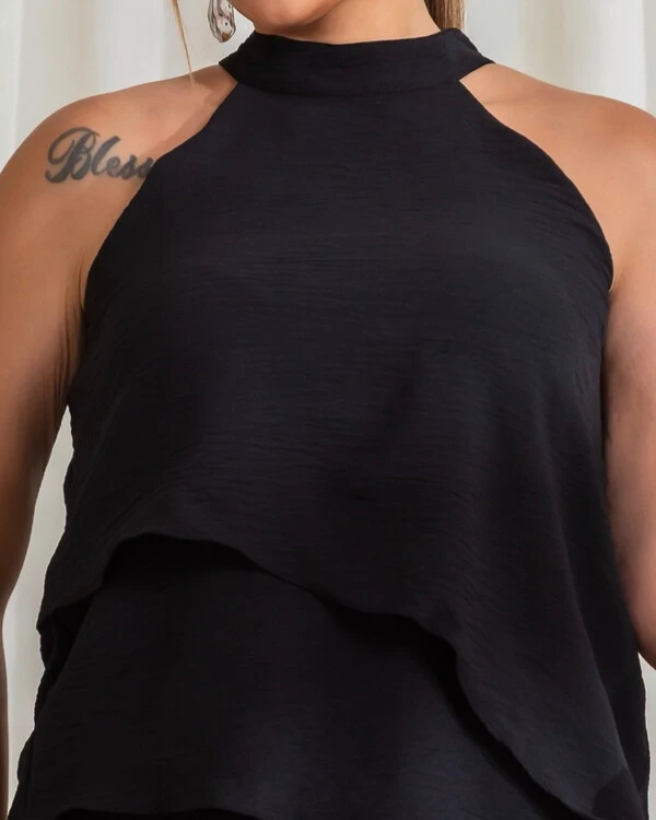 Conjunto Plus Size Short Saia e Blusa Assimetrica com Camadas
