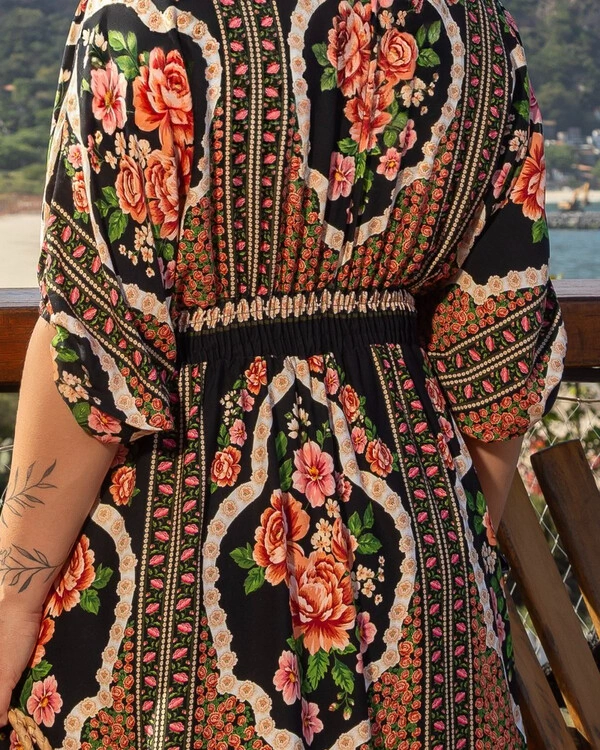 Vestido Plus Size Curto Tipo Kafta