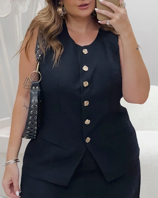 Conjunto Short Saia e Colete Alongado Plus Size