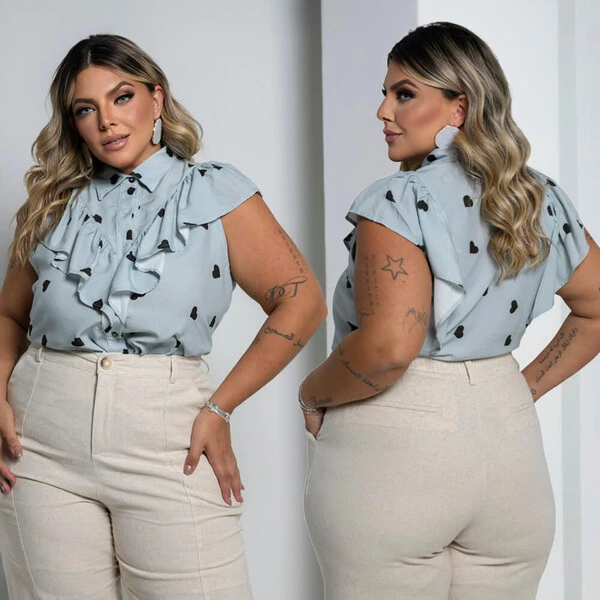 Camisa Plus Size Babados Coração