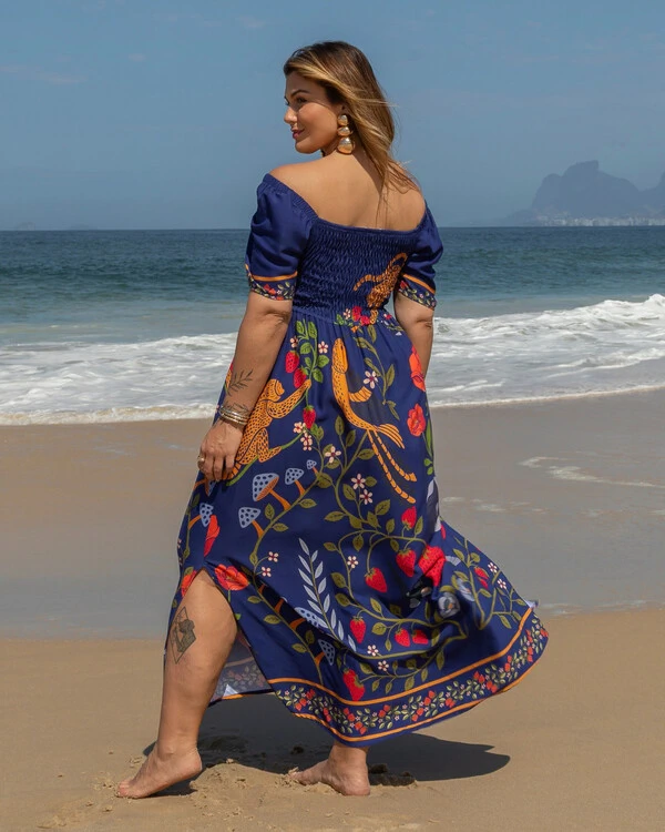 Vestido Plus Size Longo Cigana com Amarril Busto
