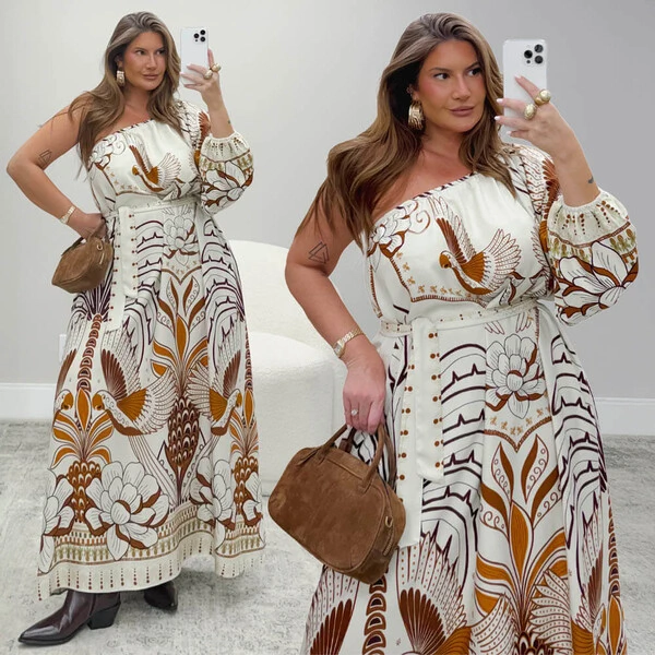 Vestido Longo Plus Size Manga Longa Nula