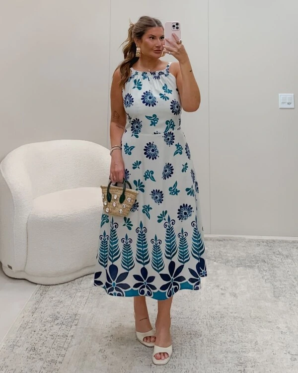 Vestido Midi Plus Size Gola Halter Begonia