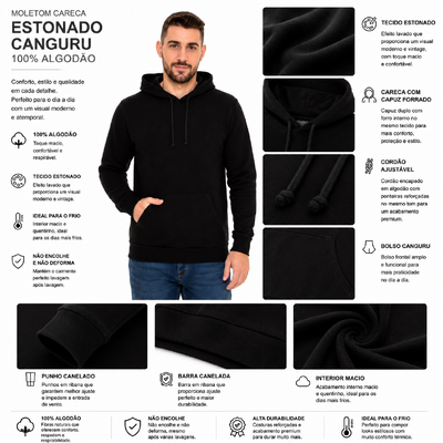 Foto Moletom Careca Estonado Canguru 100% Algodão