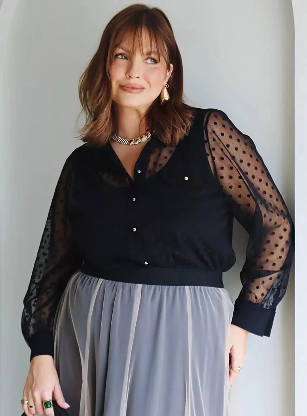 FotoTwin Set Plus Size Camisa de Poá e Regata de Malha