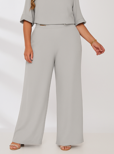 Foto Calça Pantalona Crepe Plus Size com Forro de Poliéster e Aviamento de Metal