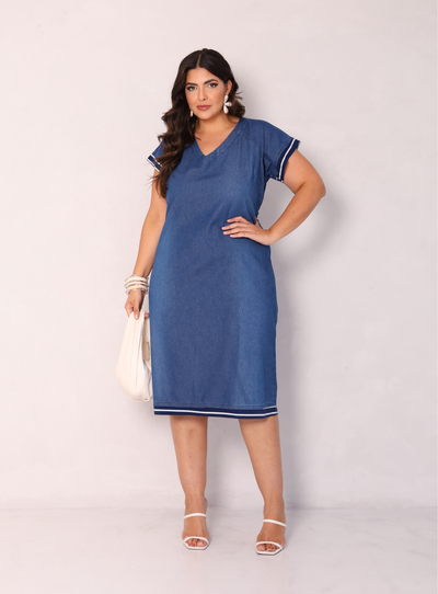 Foto Vestido Jeans Camiseta Plus Size de Malha