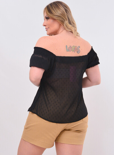 FotoBlusa Plus Size Tule com Lastex