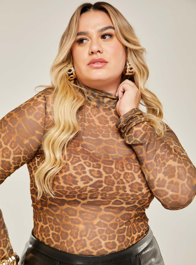 FotoBlusa Plus Size Manga Longa de Tule