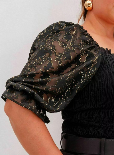 FotoBlusa Ajuste Perfeito Lastex e Chiffon Plus Size