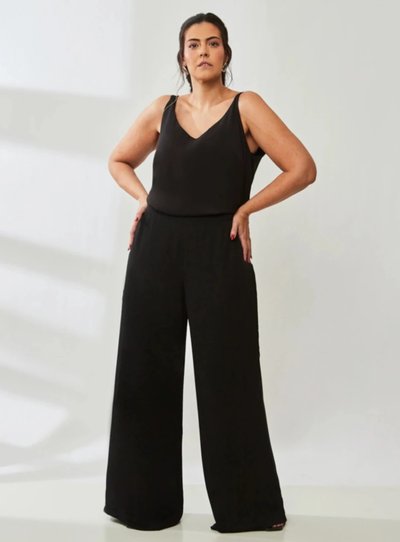 Foto Calça Pantalona Crepe Plus Size com Forro de Poliéster e Elástico no cós