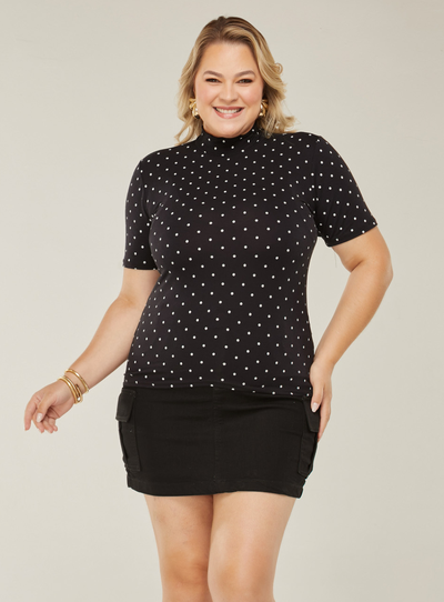FotoBlusa de Poá Plus Size em Malha de Viscolycra
