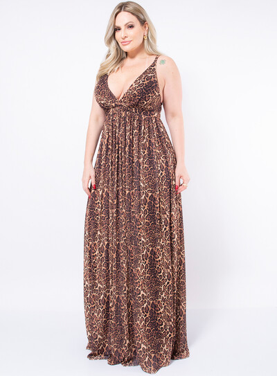 FotoVestido Longo Plus Size Animal Print em Chiffon