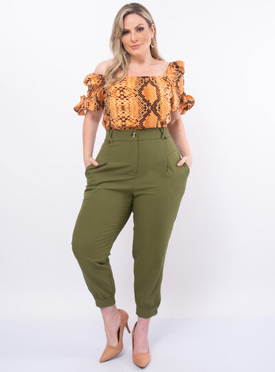 FotoBlusa Plus Size Animal Print com Laço na Manga