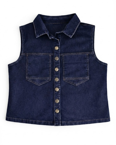 Foto Colete Jeans Plus Size Básico Azul Marinho com Botões