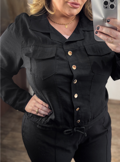 FotoConjunto Plus Size Jaqueta Leny e Flaire Vincada em Sarja