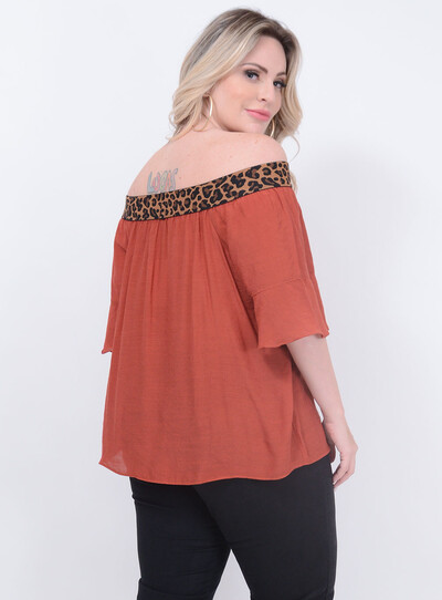 FotoBlusa Ombro a Ombro Animal Print Plus Size