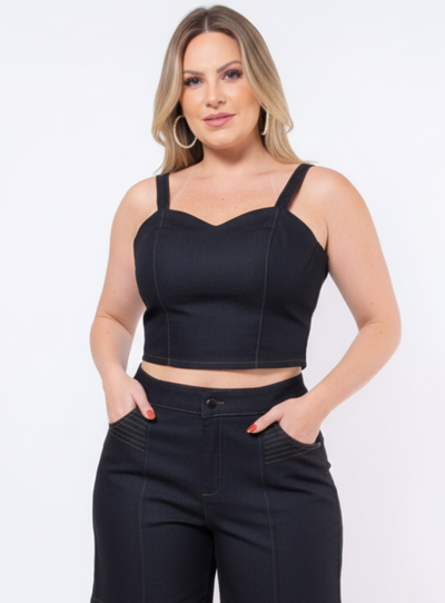 Foto Top Jeans Plus Size com Alça e Elástico Traseiro