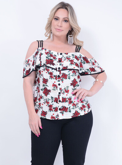 Foto Blusa em Viscose Ciganinha com Babados Floral