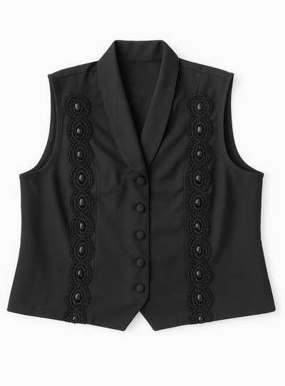 Foto Colete Jeans Plus Size com Aplicações e Gola Blazer