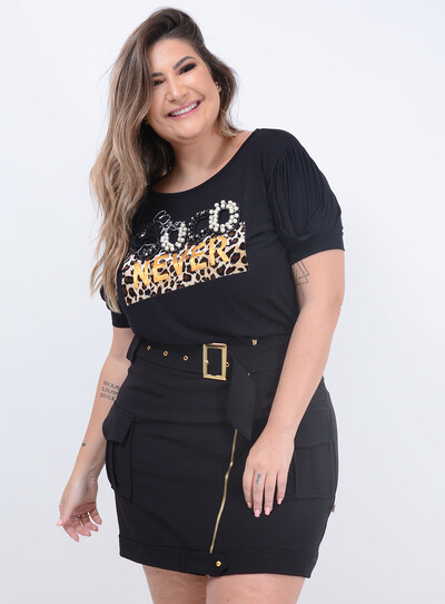 Foto Blusa Bordado Animal Print Plus Size