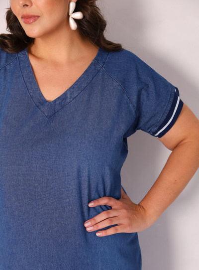 FotoVestido Jeans Camiseta Plus Size de Malha