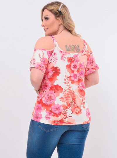 FotoBlusa Plus Size Floral Ciganinha