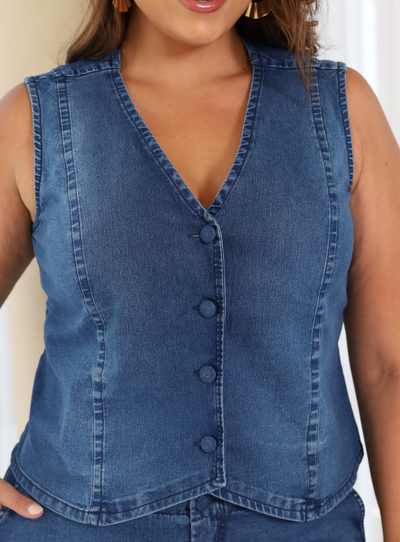 Foto Colete Jeans Plus Size Alfaiataria Mosaico