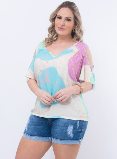 Foto Blusa Plus Size Recorte nas Mangas