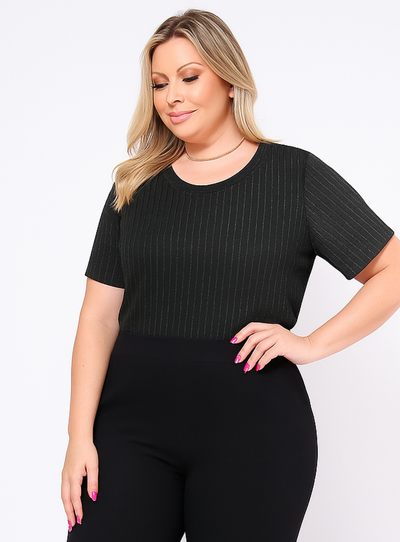 Foto Blusa Plus Size em Malha Cotele Metalizada