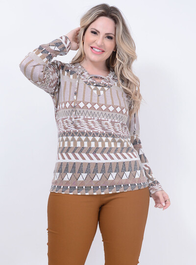 Foto Blusa Plus Size Estampa Étnica Tricô Modal