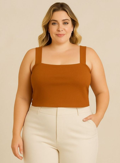 Foto Top Canelado Plus Size com Alças Largas