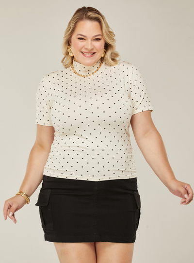 FotoBlusa de Poá Plus Size em Malha de Viscolycra