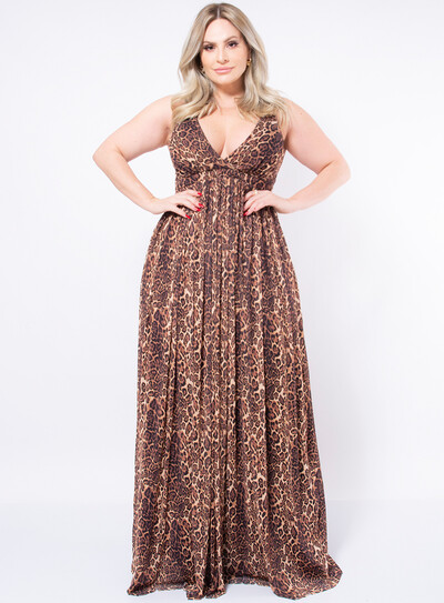Foto Vestido Longo Plus Size Animal Print em Chiffon