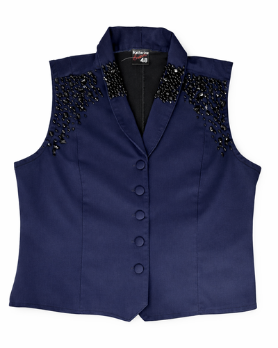 Foto Colete Jeans Plus Size Azul Marinho com Pedraria nos Ombros