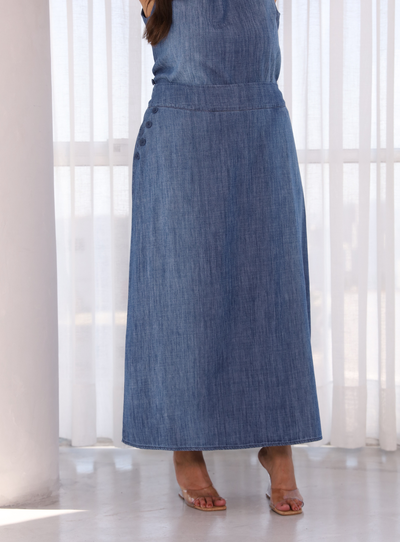 Foto Saia Longa Jeans Plus Size com Bolso Faca