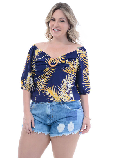 Foto Blusa Plus Size Folhagens